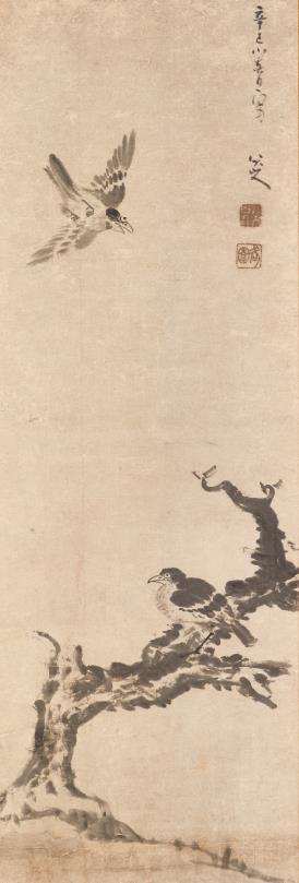 清 八大山人 (1626-1705) 枯木双鸟水墨纸本 立轴一七〇一年作估价:港币 6,000,000–9,000,000美元 770,000–1,100,000