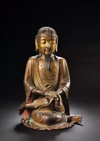十五世纪 铜鎏金莲花生