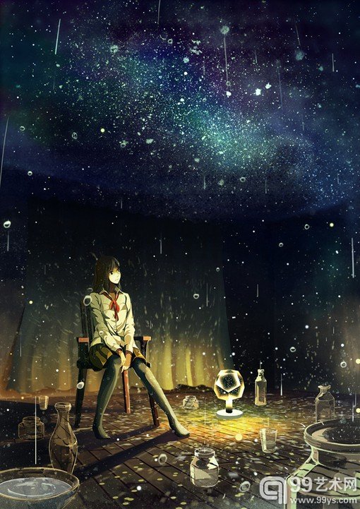 美轮美奂星空星河的唯美二次元场景插画 美到你心里