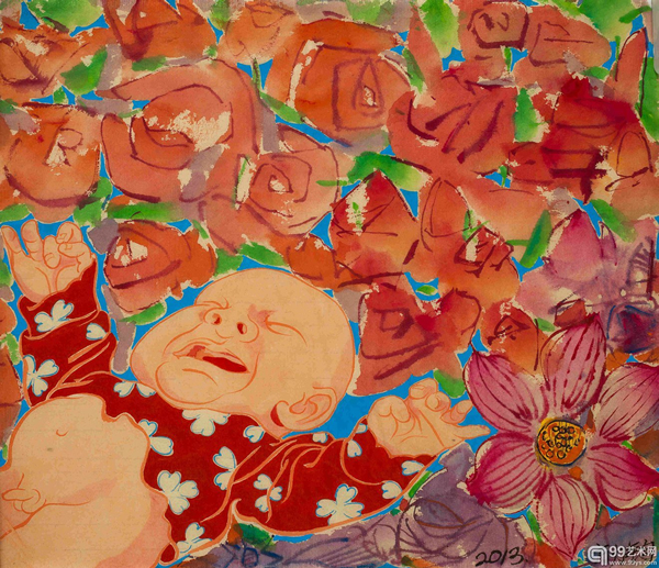 方力钧水墨手稿 2013秋 37x43cm