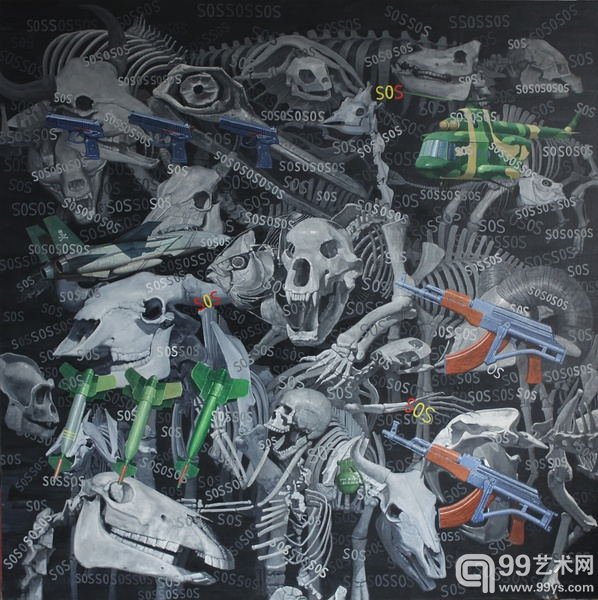 张  鹏 SOS  布上丙烯 200x200cm 2009