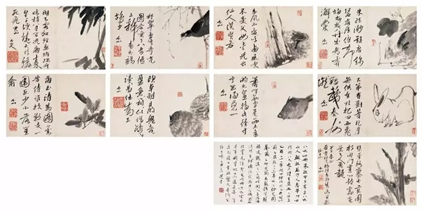 朱耷（1626-1705）   个山杂画册 甲子（1684年）作 水墨纸本 册页九开 24× 38 cm. (each)