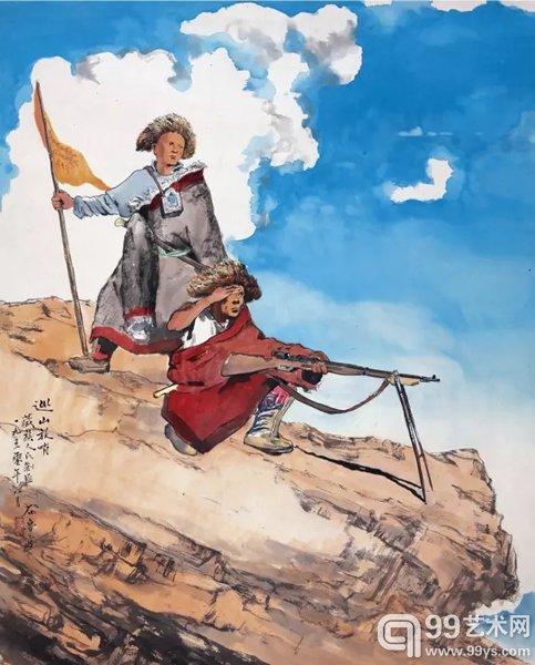 石鲁(1919-1982)巡山放哨镜心 设色纸本钤印:石鲁 75×59cm