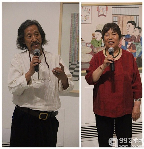 原生艺术专家徐忠平先生（左）和艺术家妈妈代表邵炳凤女士（右）为展览致辞