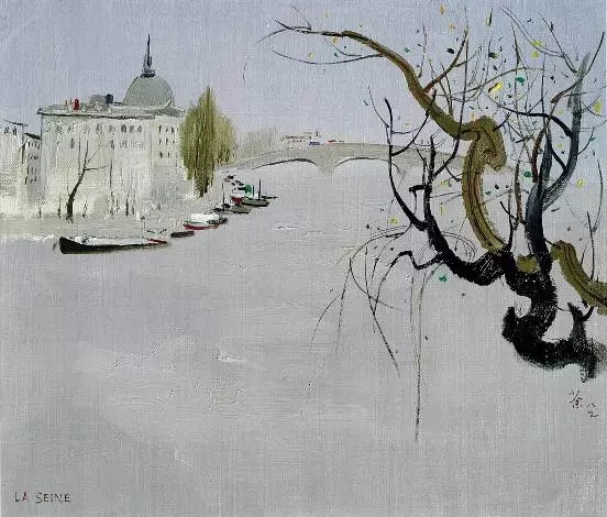 吴冠中 塞纳河 麻布油画 46x53cm 1989年作 