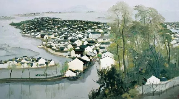 吴冠中《鲁迅故乡》 1978年 布面油画 78×139cm 北京鲁迅博物馆藏