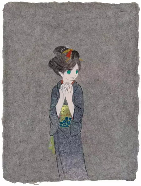 山口蓝  被染红的内心深处  2007年 日本纸、丙烯 21.7×15.5 cm