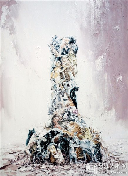 申树斌 .意志之塔 Tower of will  250x180cm  布面油画  Oil on canvas  2015