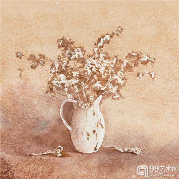 王静.《花素（一）》55x55，2016，水彩