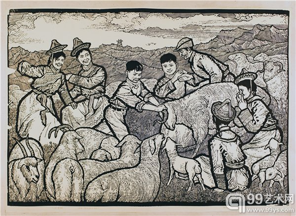 人壮羊肥  木版 79×54.5cm. 1981.