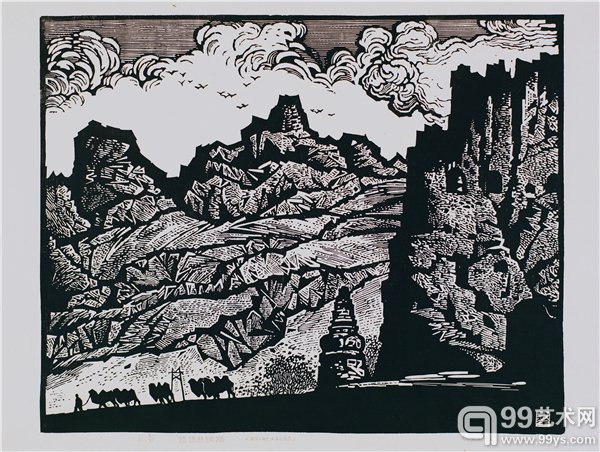 悠悠丝绸路 木版  45×36cm. 1991. 