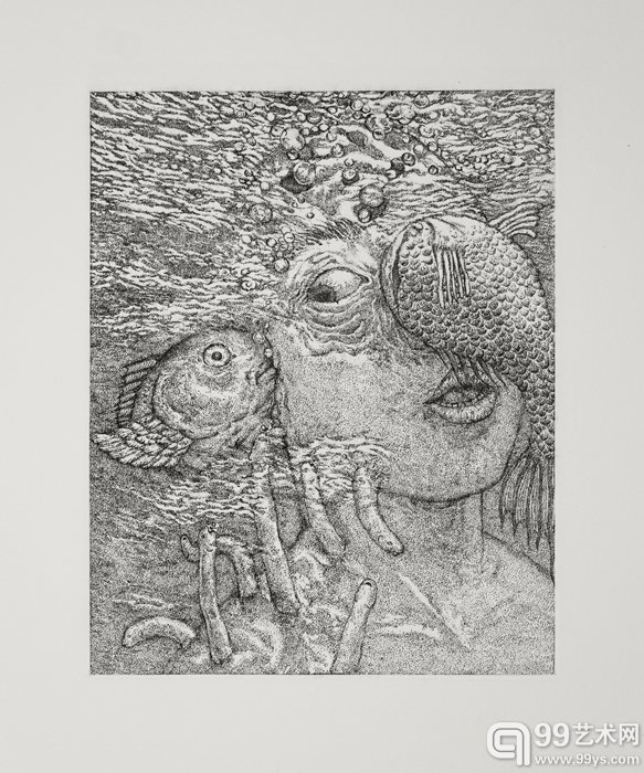 王维荣《我们之侧耳倾听2》 王维荣 凹版 25cmx20cm 2016年（1600.00）