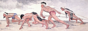 《嘉陵江纤夫》，李斛绘于1946年