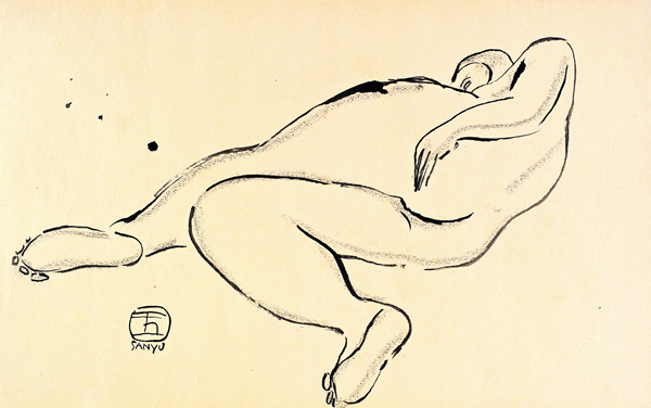 《躺卧裸女》1920/30年代作，水墨、炭笔纸本，27.8 x 44.5公分估价：120,000 –180,000港元／15,500 –23,300美元
