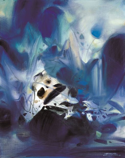 朱德群《 蓝色的黎明》油彩 画布81.3 x 65 公分1989 年作 RMB 1,300,000 - 2,600,000