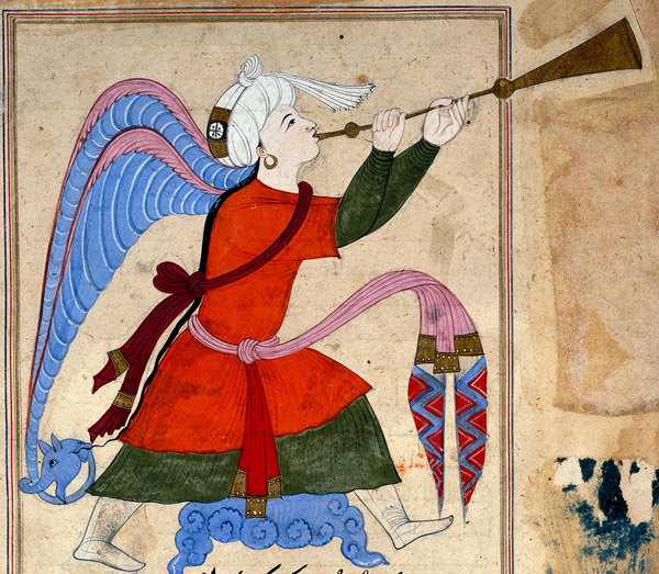 《天使伊斯拉斐尔》，卡兹维尼《创造的奥妙》手稿插图，1375-1425年。