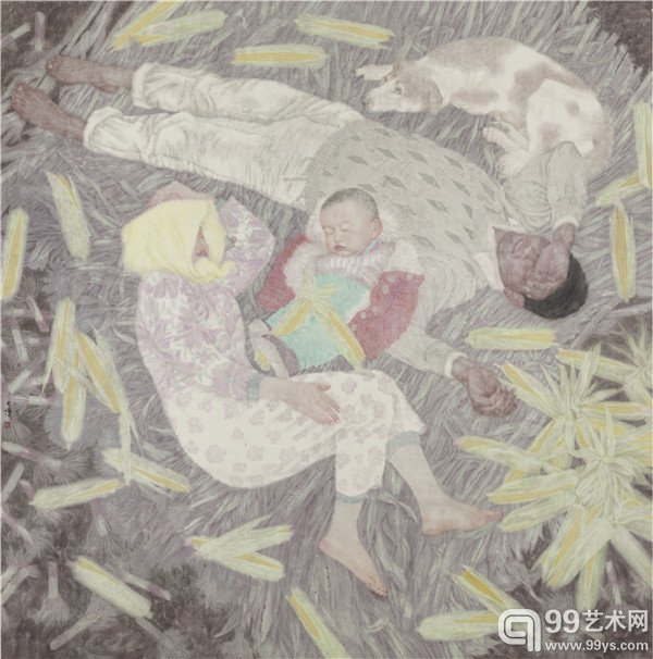 梁文博 《田野》，185x185cm，中国画