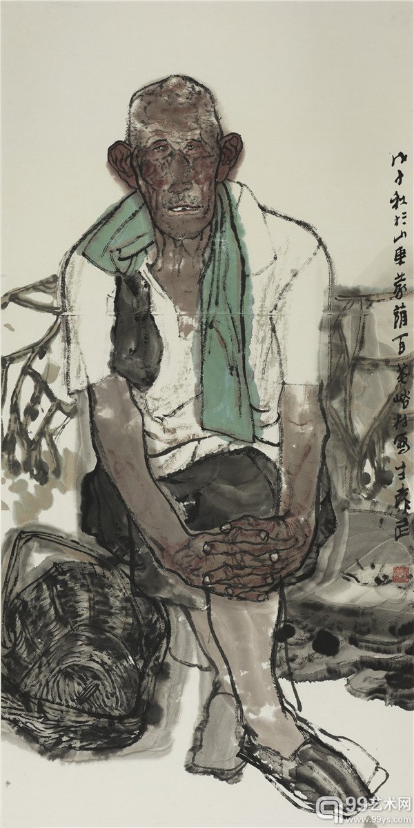 袁武 《百花峪老汉》，中国画，70x140cm