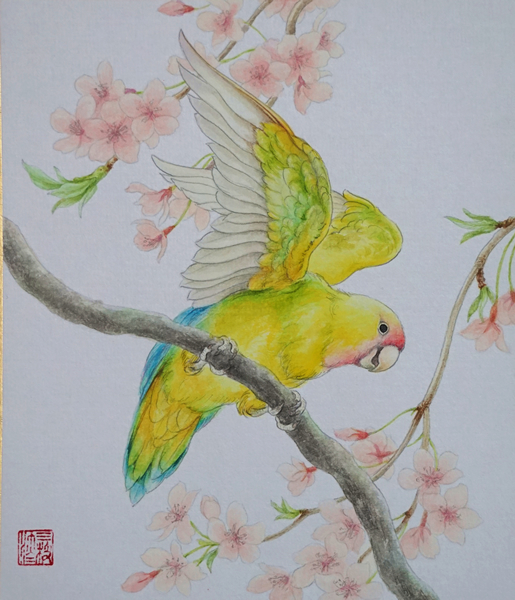 三枝淳「鸚哥図」　21.0X18.0　2016
