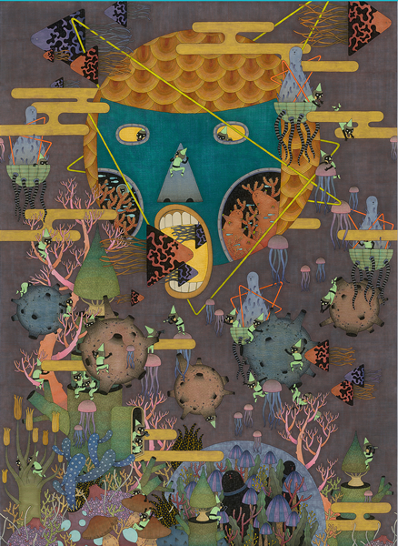 LW053《秘密島3》110x80cm,複合媒材,2014