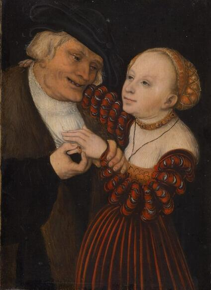 《少女与老男人》Lucas Cranach the Elder, Young Woman and Old Man, 1530 / 40, oil on lime panel, 19.5 x 14.5 cm , Kunsthistorisches Museum, Vienna