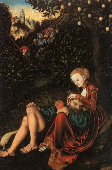 《参孙和达莉拉》Lucas Cranach the Elder, Samson and Delilah, 1529, oil, canvas, tempera, 37.8 x 57.2 cm