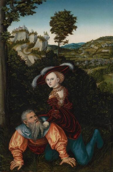 《菲莉丝和亚里斯多德》Lucas Cranach the Elder, Phyllis and Aristotle, 1530, oil on panel, 55.3 x 35.3 cm