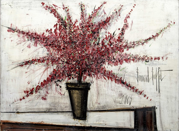 131,440欧元，贝尔纳·布菲（Bernard Buffet，1928-1999），《红杜鹃》（Azalées rouges），布面油画，1965，73.5 x 100.2厘米。