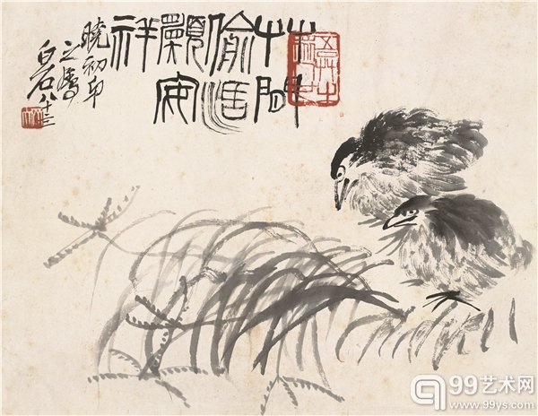 草间鹌鹑 30×39cm 纸本墨笔 1944年