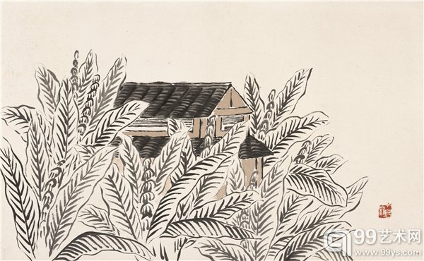 借山图之二 白蕉书屋 30×48cm 纸本设色 1910年