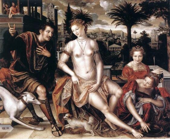 简·马塞斯(Jan Massys)的《拔示巴与大卫的使者》(Bathsheba with David