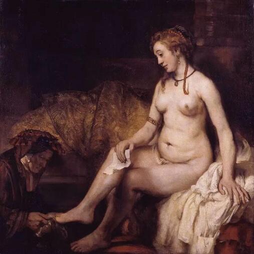 伦勃朗(Rembrandt)《在浴中的拔士巴》(Bathsheba at Her Bath，1654)，The Louvre, Paris