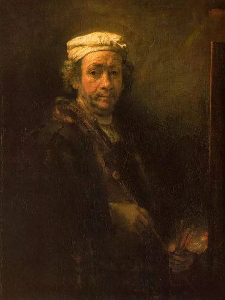 图4：伦勃朗，《画架旁的自画像》，1660年，布面油画，111 x 90 cm, 卢浮宫