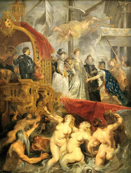 图6：鲁本斯，《玛丽•美第奇抵达马赛》，约1622-1625年，布面油画，394 x 295 cm，卢浮宫