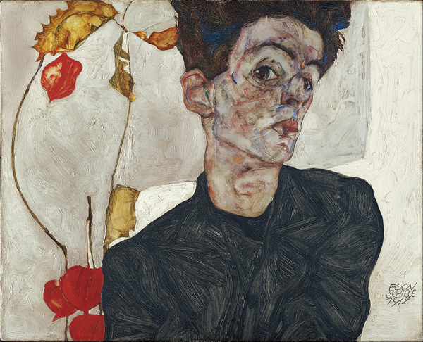 埃贡·席勒 Egon Schiele - 有浆果的自画像 Self-Portrait with Physalis