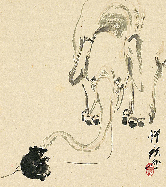 河锅晓斋『象とたぬき』明治3（1870）年以前 纸本