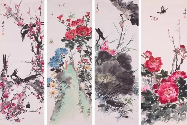 王雪涛《花鸟四屏》