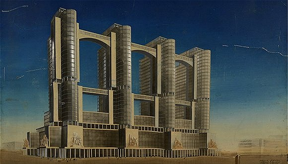 Vesnin兄弟为建筑业和重工业的人民委员会设计的大楼，1934年