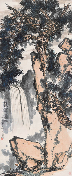 暮色劲松图轴