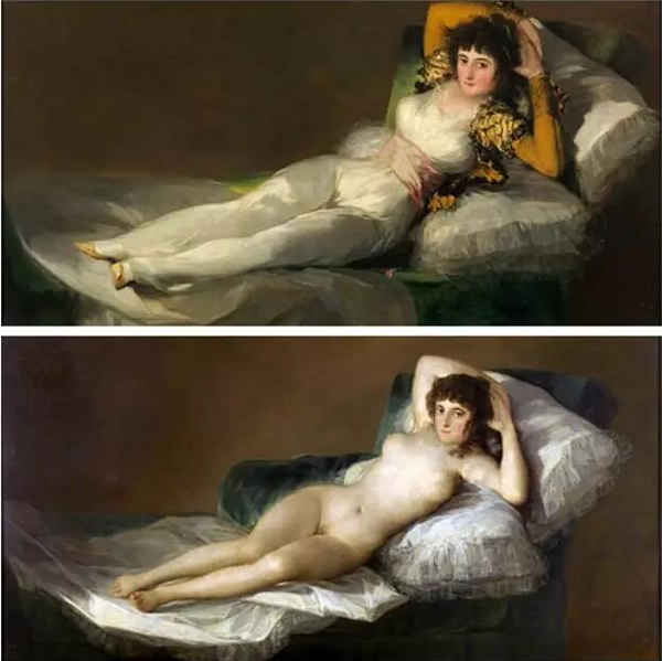 戈雅（Francisco Goya）《着衣的玛哈》与《裸体的玛哈》