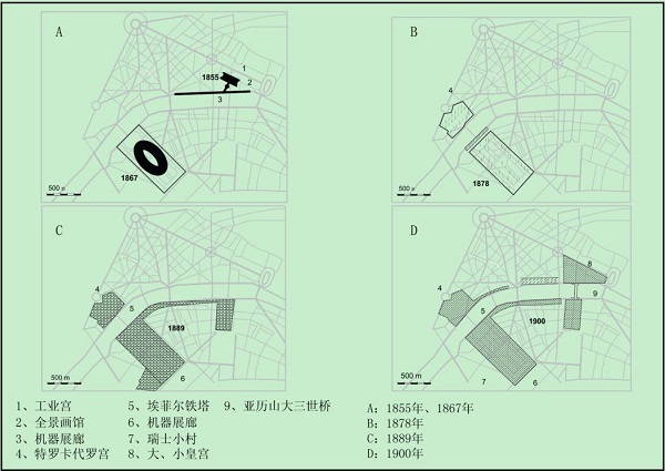 19世纪巴黎5次世博会会址及建筑。