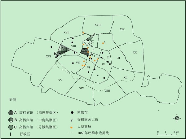 1900年巴黎高级旅馆及商场分布。