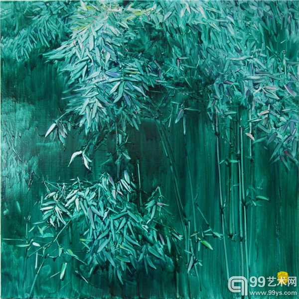 戚霁,竹枝图之一80x80cm,布面油画,2017年
