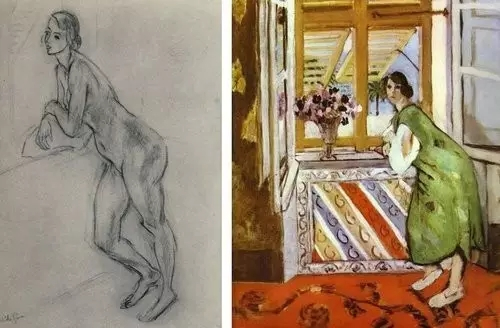 马蒂斯《穿绿群的女人》和研究小稿 1921