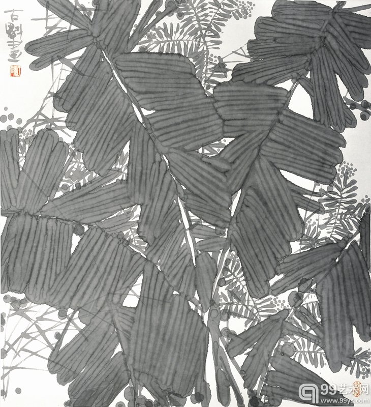 《芭蕉》国画 六尺对开斗方 2006年