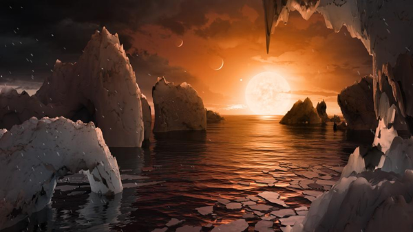 一位艺术家对系外行星Trappist-1f的构想 图片来源： NASA/JPL-CALTECH/T. PYLE (IPAC)