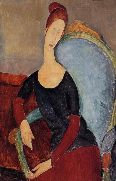莫迪里阿尼 - Portrait of Jeanne Hebuterne in a Blue Chair