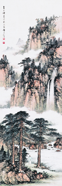 山水 黄君璧 134.5×44.5 1941年 纸本设色 北京画院藏