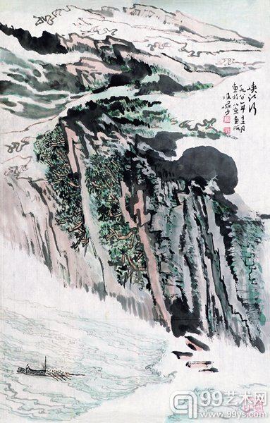 峡江行 陆俨少 69×69.5 1980年 纸本设色 北京画院藏