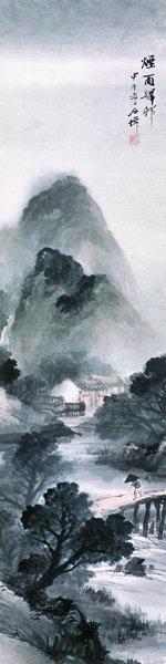 烟雨归村 吴石仙 136×32.5cm 1894年 绢本设色 北京画院藏